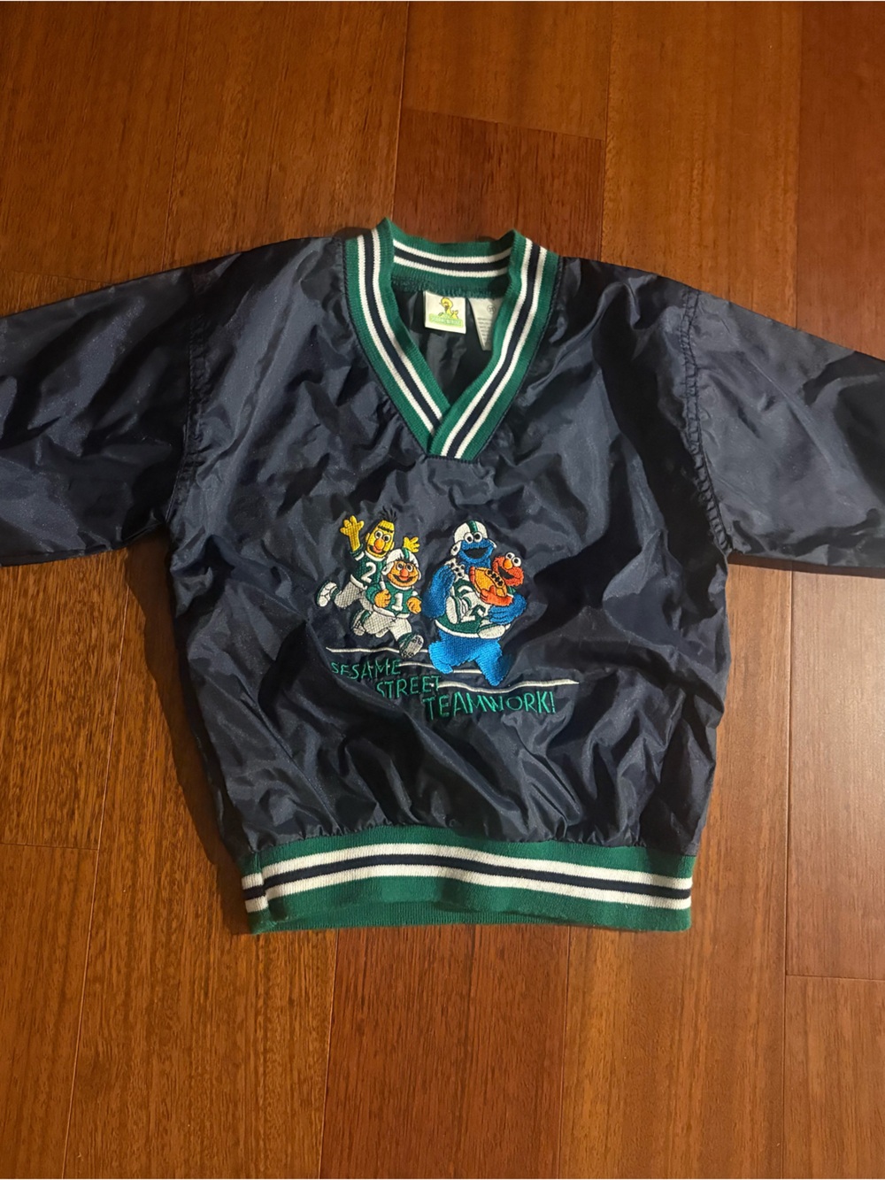 Vintage Sesame Street Navy Blue Kids Pullover Windbreaker - Teamwork Graphic
